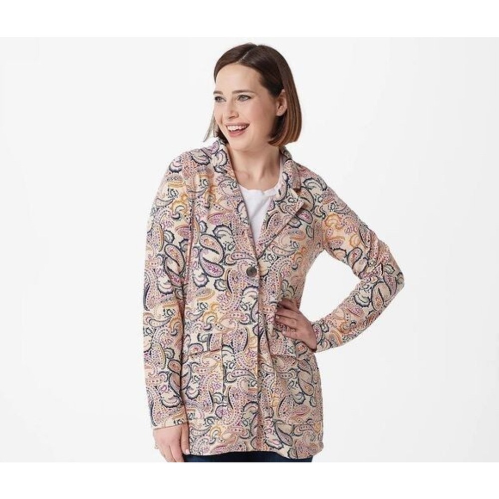 Cuddl Duds Paisley Print Soft Knit Blazer Jacket Career Casual 1X‎